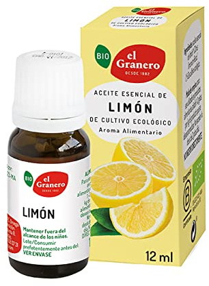 El Granero Integral - Aceite Esencial de Limón Bio - 12 ml - Elaborado Sin Mezclar con Otros Aceites - Efecto Tonificante - Ideal para Pieles y Cabellos Grasos
