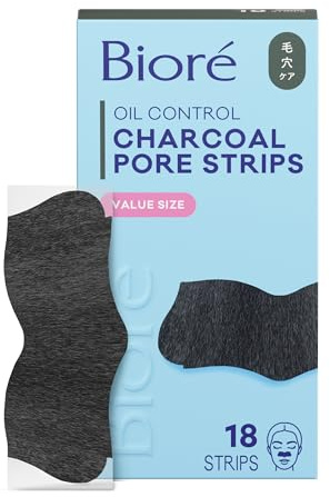 Biore Charcoal Deep Cleansing Pore Strips, Nose Strips for Blackhead Removal on Oily Skin, Features C-Bond Technology with Instant Pore Unclogging, 18 Count