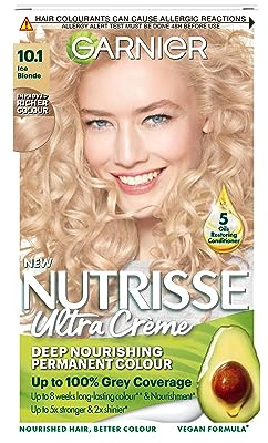 Garnier Nutrisse Ultra Crème Permanent Nourishing Hair Dye, 10.1 Ice Blonde | Up to 100% Grey Coverage, Rich Long-Lasting 8-Week Colour, 5x Stonger Hair, 2x Shiner Hair, No-Ammonia, Vegan Formula