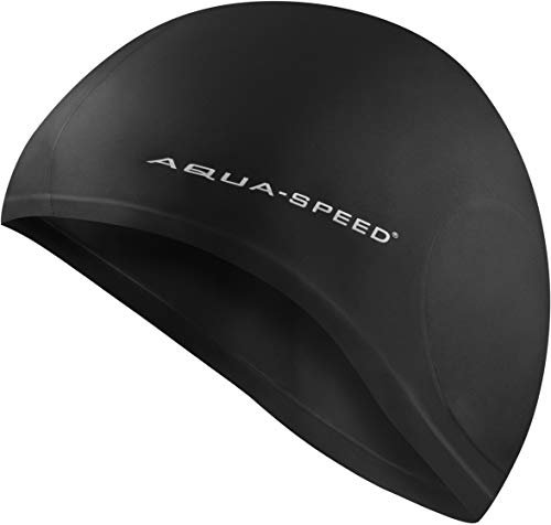 Aqua Speed Badekappe Ohrentaschen | Badehaube Damen & Herren | Bademütze schwarz | Schwimmmütze Mädchen Jungen | Schwarze Schwimmkappe wasserdicht | Swimming Cap | Schwimmen | Black | Ear Cap