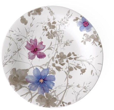 Villeroy & Boch Mariefleur Gris Basic Assiette petit-déjeuner, 21 cm, Porcelaine Premium, Blanc/Multicolore