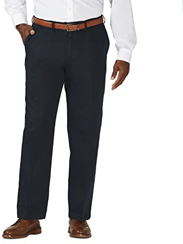 Haggar Mens Work to Weekend Hidden Expandable Waist No Iron Flat Front Dress Pants, Blues, 36W x 30L US