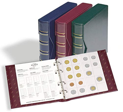 Leuchtturm 327836 Münzalbum Numis Classic - inkl. Schutzkassette & 5 Hüllen für Münzen mit Ø 44, 34, 25, 17 mm - rot