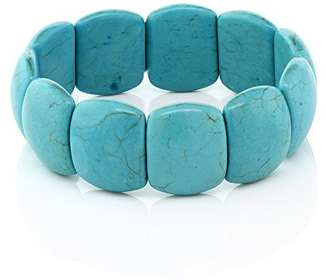 Gem Stone King 7.5 Inch Simulated Turquoise Howlite Beads Stretch Bangle Bracelet For Women 20MM