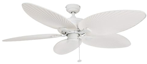Honeywell Ceiling Fans Palm Island Tropical 52 Inch Ceiling Fan, Outdoor Ceiling Fan with Pull Chain, Dual Mount 5 Palm Leaf Blade Design, ETL Wet Rated, White (50200-01)