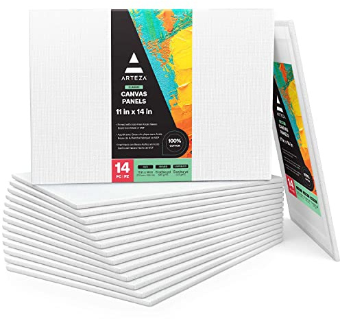 Arteza Paneles de lienzo para pintar cuadros | 28x35,5 cm | Pack de 14 | 100% algodón | Lienzos para óleo, acrílicos y medios húmedos| para artistas profesionales, aficionados y principiantes