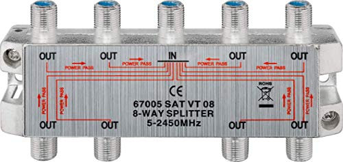 Goobay 67005 SAT Verteiler 8fach SAT Splitter / 8x F Buchse Ausgang / Für Satelliten Anlagen TV Antenne Fernseh / SAT Antennenkabel / 8-fach Antennenverteiler
