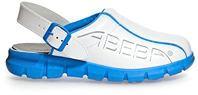 Abeba Berufsschuh-Clog 7312 Dynamic Pantoffeln, 7312-47 weiß blau mit aufdruck