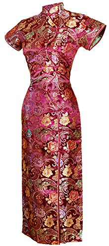 7Fairy Women's VTG Burgundy Ten Buttons Long Chinese Dress Cheongsam Size 8 US