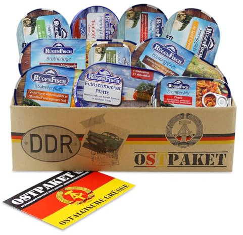 OLShop AG Ostpaket Rügen Fisch mit 10 Produkten der DDR inkl. Karte Geschenkidee, Fischpaket Geschenkset Ostprodukte