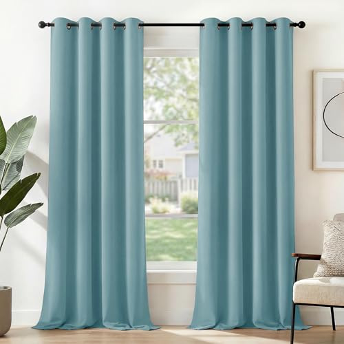 Deconovo Super Soft Solid Thermal Insulated Eyelet Blackout Curtains for Boys 46 x 90 Inch 1 Pair Sky Blue