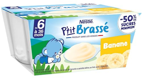 Nestlé Bébé - P'tit Brassé Banane - Laitage dès 6 mois - 4 x 100g (4 Laitages )