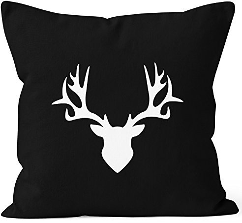 MoonWorks Kissenbezug Kissen-Hülle Deko-Kissen 40x40 Hirsch Geweih Baumwolle schwarz 40cm x 40cm