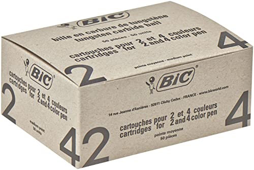 BIC 4 Farben Kugelschreiberminen rot 4 Colours, 50er Pack, dokumentenechte Tinte, Strichstärke 0.4 mm