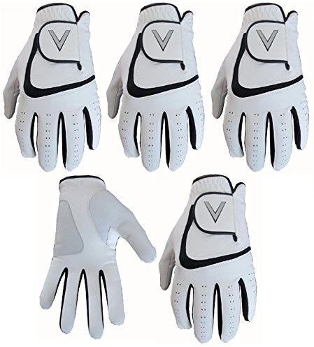 5 White Men's All Weather Golf Gloves Cabretta Leather Thumb & Palm Patch (Med/Lge L/H)