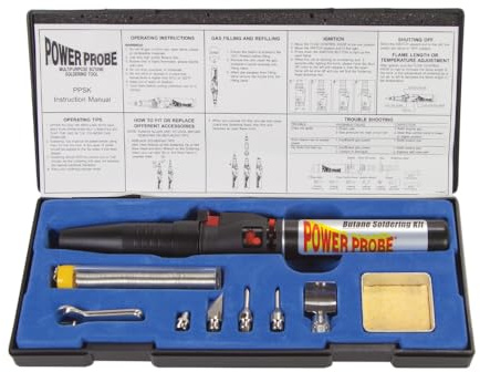 POWER PROBE Butane Soldering Kit (PPSK) [Automotive Diagnostic Car Test Tool, Easy Start Electronic Ignition, Adjustable Flame, with Multiple Tips, Black