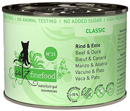 catz finefood N° 23 Rind & Ente Feinkost Katzenfutter nass, verfeinert mit Cranberry & Aloe Vera, 6 x 200g Dosen