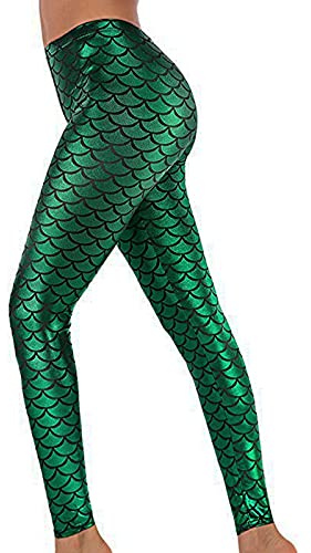Alaroo Shiny Fish Scale Mermaid Leggings for Women Pants Green Plus 4XL