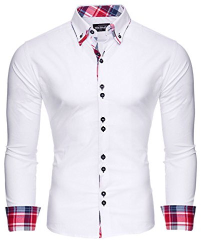 Reslad Herren Hemd Slim Fit Bügelleicht Ideal für Anzug, Business, Hochzeit | Freizeithemd Langarm Männer-Hemden RS-7015 Weiß M