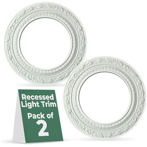 Renovators Supply Manufacturing Recessed Spot Light Trim White Urethane Recessed Decorative Ceiling Medallion 6 ID X 10 OD Light Rosette Water Resistant Ceiling Moulding Pack of 2