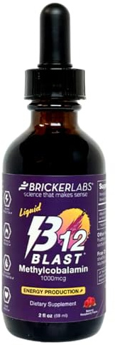 Bricker Labs B12 Blast Methylcobalamin 1000mcg, Great Tasting Sublingual Liquid Energy Vitamins -Vegan B12 Vitamins, Sustained Energy and Cellular Energy Supplement - 59-Day Servings