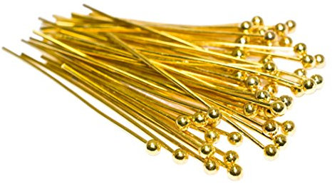 Geralin Gioielli 50 Gold Kettelstifte Nietstifte Kopfstifte Prismenstifte mit Kugel 30x0.5mm