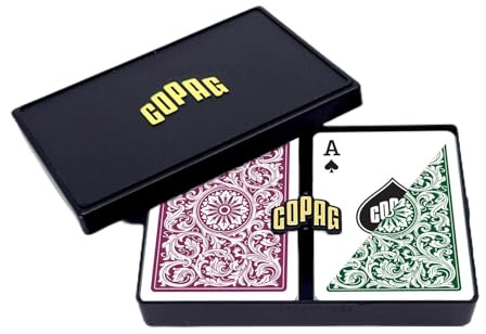 Copag 1546 Design 100% Plastic Playing Cards, Poker Size (Standard) Green/Burgundy (Regular Index, 1 Set)