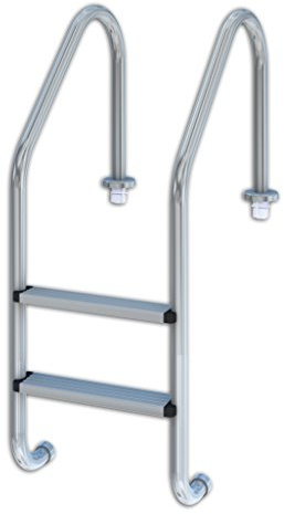Productos QP - Escalera de Piscina 2 peldaños, Escalera Estándar, Escalera de Acero Inoxidable, con Anclajes y Tapetas, Ancho Escalera 500mm