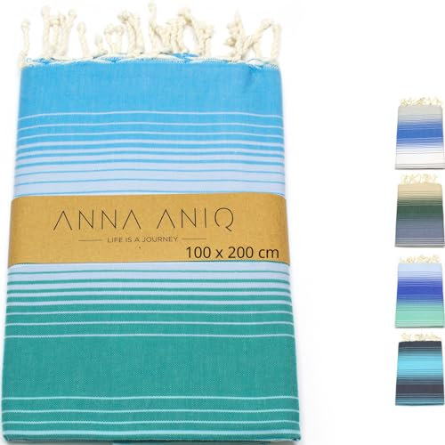 ANNA ANIQ Hamamtuch groß 100x200 cm Reise Strandtuch XXL Saunatuch - 100% Baumwolle Fouta Pestemal Stranddecke Saunakilt Damen Saunahandtuch Herren Badetuch Strandhandtuch Pareo (Grün schattiert)