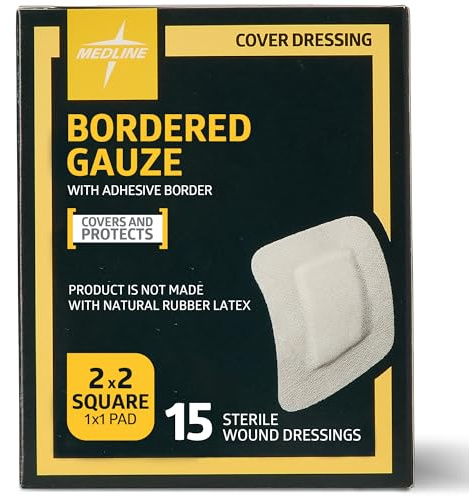 Medline Bordered Gauze, 2 x 2 Adhesive Island Wound Dressing, Sterile, 15 Count
