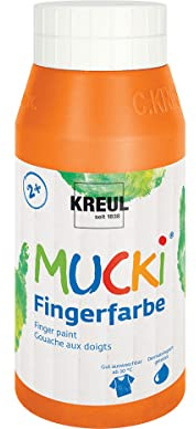 KREUL 23203 - Mucki pintura brillante para dedos, 750 ml en naranja, a base de agua, sin parabenos, sin gluten, sin lactosa y vegana, lavable