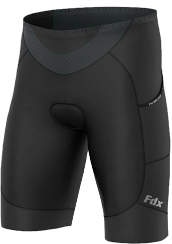 FDX Mens Cycling Shorts with Two Side Pockets 3D Anti-Bac Gel Padded Hi-Viz Powerband Leg Grippers Breathable Quick Dry Body Fit Anti-Slip, Mountain Biking Half Pants, Bicycle, Bike(Black-M)