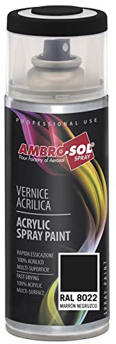 AMBRO-SOL - Pintura acrílica en spray, color Marron Oscuro, RAL 8022, resultado profesional en múltiples superficies, exteriores e interiores, 400 ml