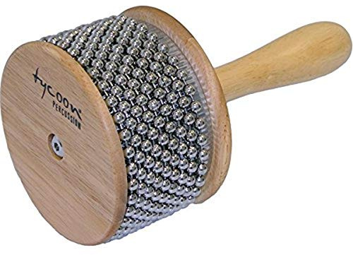 Tycoon Percussion Cabasa, Standard Size, Stainless Steel Shell, Steel-Bead Chains, Wooden Flanges & Handle, Produces Rhythmic Shaking & Rattling Sounds, Ideal for Percussionists, Natural (TSA-MN)