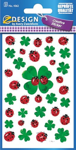 AVERY Zweckform 4362 Papier-Sticker Glücksklee mit Marienkäfern 108 Aufkleber (Dekosticker, selbstklebend, Mitgebsel, Tagebuch, Fotoalbum, Bullet Journal, Dekorieren, Geschenk, Scrapbook, Poesiealbum)