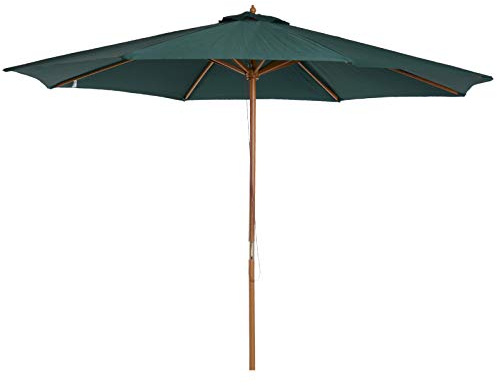 Outsunny Sombrilla Ø300x250 cm Parasol Poste de Madera 8 Varillas Verde