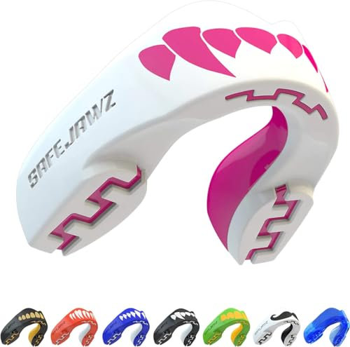 SAFEJAWZ Sport Zahnschutz Erwachsene und Kinder Sport Mundschutz Für alle Vollkontakt-Sportarten einschließlich Rugby, MMA, Kampfsport, Kickboxen, Judo, Hockey & Boxe (Pink Fangz)