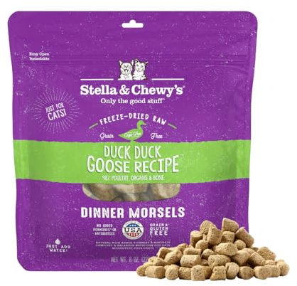 Stella & Chewy's Freeze-Dried Raw Cat Dinner Morsels - Premium Duck & Goose Recipe with 98% Cage-Free Poultry & Organs - Natural Grain-Free Cat & Kitten Food - Made in USA - 8 oz