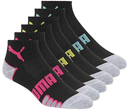 PUMA womens 6 Pack Quarter Crew athletic socks, Black, 9 11 US