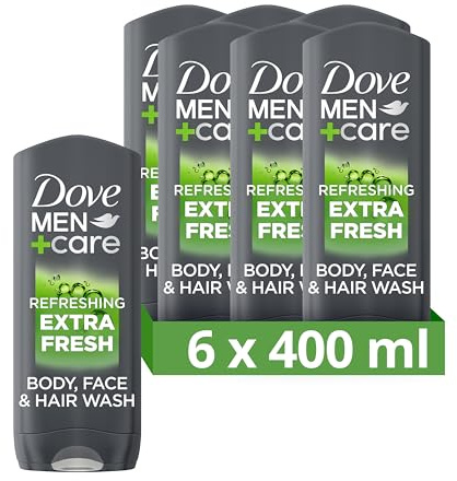 Dove Men+Care Refreshing Extra Fresh 3-In-1 Hair, Body And Face Wash Pack Of 6 With 24-Hour Nourishing Micromoisture Technology Body Wash For Men 400 Ml