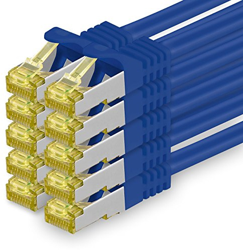 1aTTack.de Cat.7 Netzwerkkabel 0,25m Blau 10 Stück Cat7 Ethernetkabel Netzwerk LAN Kabel Rohkabel 10 Gb s SFTP PIMF LSZH Set Patchkabel mit Rj 45 Stecker Cat.6a