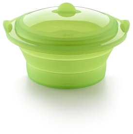 Lékué Vaporera cocina saludable, plegable/colapsable, silicona platino Verde, 24 cm