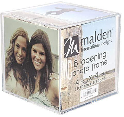 Malden International Designs Acrylic Photo Cube, Holds (6) 4” x 4” square photos, Clear