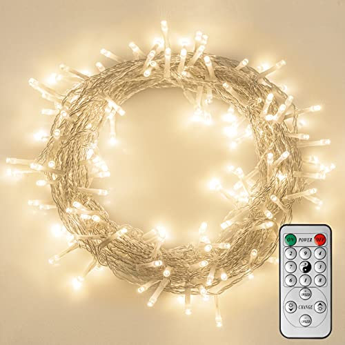 [Timer & Remote] 100 LED Outdoor Battery Fairy Lights (IP65 Waterproof, Dimmable, 8 Modes) by Koopower, 10M, Warm White