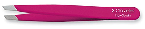 3 Claveles 12278 Pinza Depilar Sesgada, Inoxidable De 9 Cm, color Rosa, 1 Unidad (Paquete de 1)