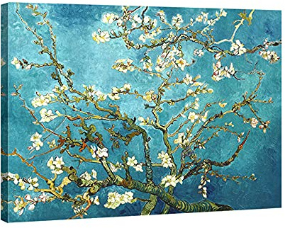 Wieco Art Almond Blossom Canvas Print Wall Art by Van Gogh Blue Flowers on Canvas Art for Living Room Bedroom Home Decor Office Decorations