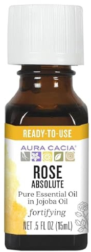 Aura Cacia Rose Absolute Pure essential Oil in Jojoba Oil, 0.5 Ounce.
