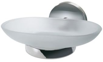 Fackelmann Ablageschale VISION, Seifenschale mit verchromtem Halter, Seifenhalter aus Glas (Farbe: Silber/Milchig), Menge: 1 Stück