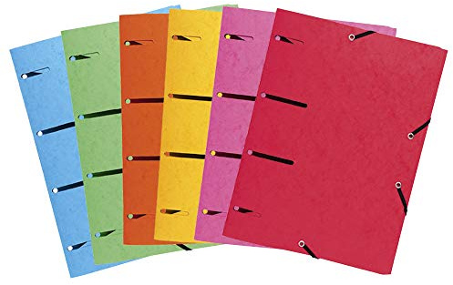Exacompta - Réf. 447100E - Carton de 25 chemises à élastiques Punchy - perforées pour insérer dans un classeur - pochettes 3 rabats - en carte lustrée 375 g/m2 pour A4 - 6 couleurs assorties