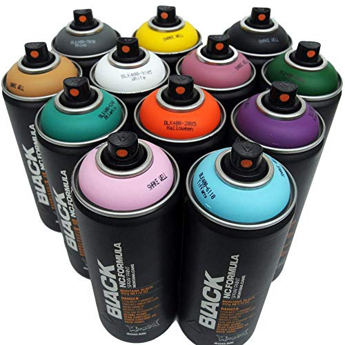 Montana Black Juego de 12 pinturas en aerosol para murales de arte callejero, 400 ml